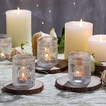 DEVI 24pcs Clear Glass Votive Candle Holders, Vintage Candle Holder for Votives&Tea Lights&Floating Candles, Wedding Decorations for Receptions, Valentine Wedding Centerpieces Table Decoration
