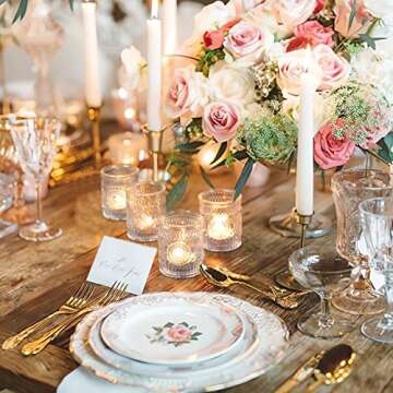 DEVI 24pcs Clear Glass Votive Candle Holders, Vintage Candle Holder for Votives&Tea Lights&Floating Candles, Wedding Decorations for Receptions, Valentine Wedding Centerpieces Table Decoration