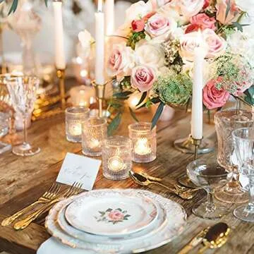 DEVI 24pcs Clear Glass Votive Candle Holders, Vintage Candle Holder for Votives&Tea Lights&Floating Candles, Wedding Decorations for Receptions, Valentine Wedding Centerpieces Table Decoration