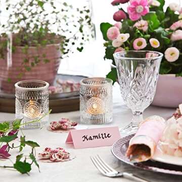 DEVI 24pcs Clear Glass Votive Candle Holders, Vintage Candle Holder for Votives&Tea Lights&Floating Candles, Wedding Decorations for Receptions, Valentine Wedding Centerpieces Table Decoration