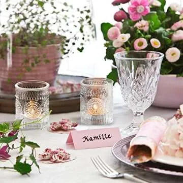 DEVI 24pcs Clear Glass Votive Candle Holders, Vintage Candle Holder for Votives&Tea Lights&Floating Candles, Wedding Decorations for Receptions, Valentine Wedding Centerpieces Table Decoration