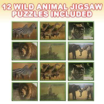 ArtCreativity Wild Animal Jigsaw Puzzles - 12 Pack of Fun Brain Teasers for Kids