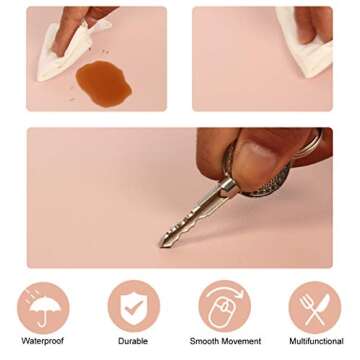 SUJAYU Dual Sided PU Leather Desk Pad, Mouse Pad, Office Desk Mat, Non-Slip Laptop Desk Pad, Waterproof Desk Writing Pad for Office and Home (23.6" x 11.8", Pink+Silver)