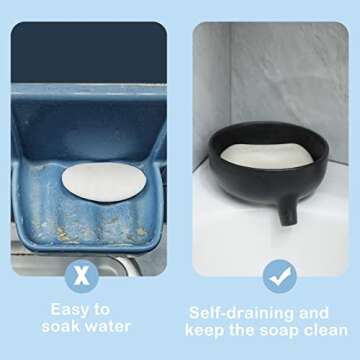Self Draining Soap Dish, Ceramic Soap Dish with Drain for Bathroom Shower, Kitchen Sponge Holder Dish Sponge Holder for Kitchen Sink Ceramic Soap Holder Case Tray…