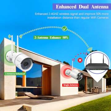 (2-Antenna Signal Enhance & 100 ft Super Night Vision) Outdoor Wireless Security Camera System, WiFi Surveillance Video , 5MP 8-Channel Wireless NVR, 8pcs 3.0MP IP Cameras