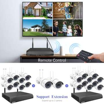 (2-Antenna Signal Enhance & 100 ft Super Night Vision) Outdoor Wireless Security Camera System, WiFi Surveillance Video , 5MP 8-Channel Wireless NVR, 8pcs 3.0MP IP Cameras