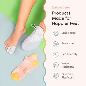 ZenToes 6 Pack Gel Toe Cap and Protector - Cushions and Protects to Provide Relief from Missing or Ingrown Toenails, Corns, Blisters, Hammer Toes (Small, White)