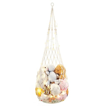 Mkono Stuffed Animal Net or Hammock One-Hook Hanging Toy Organizer Macrame Plush Net Wall and Ceilin...