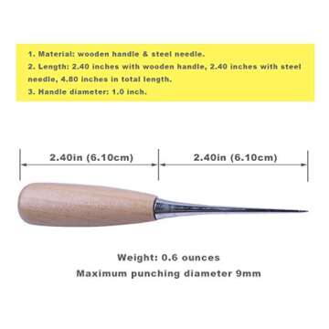 ZLKSKER (Pack of 2) Wooden Handle Leather Drillable Stitching Sewing Awl, Punch Hole Gadget Tool
