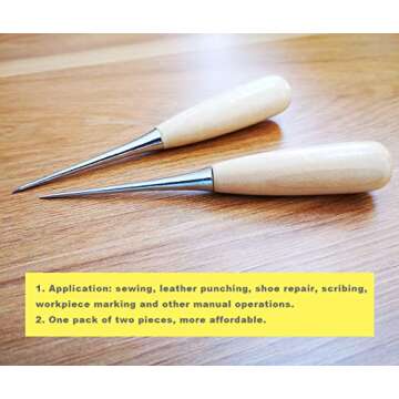 ZLKSKER (Pack of 2) Wooden Handle Leather Drillable Stitching Sewing Awl, Punch Hole Gadget Tool