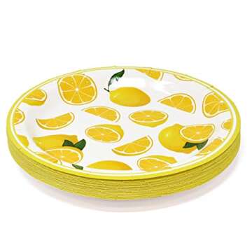 Gift Boutique Yellow Lemon Citrus Fruit Party Supplies Tableware Set Includes 24 9" Paper Plates 24 7" Plate 24 9 Oz Cups 50 Lunch Napkins for Lemons Lemonade Tropical Themed Disposable Dinnerware