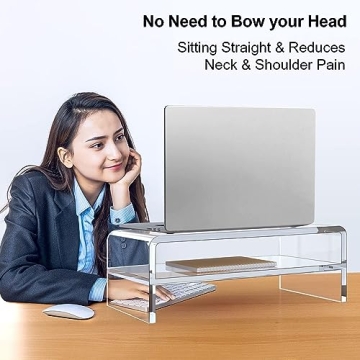 Egchi Acrylic Monitor Stand Riser 2 Tier Clear Desk Organizer