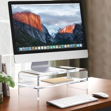 Egchi Acrylic Monitor Stand Riser 2 Tier Clear Desk Organizer