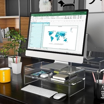 Egchi Acrylic Monitor Stand Riser 2 Tier Clear Desk Organizer