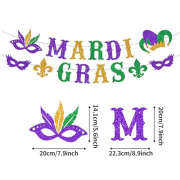 GERMISHUYS Mardi Gras Decorations for Party, Mardi Gras Decorations Include Mardi Gras Banner, Hanging Swirls and Balloons, Mardi Gras Party Decorations Supplies