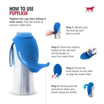 PupFlask Large Dog Water Bottle | 27 or 40 OZ Stainless Steel | Convenient Dog Water Dispenser | Puppy Travel Water Bowl | Portable Pet Water Bottle | Leak Proof Bottle Perfect Size For All Dog Breeds