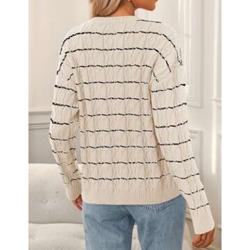 ZESICA Women's Long Sleeve Open Front Cardigan Sweater Fall Winter Striped Tie Front Loose Chunky Knit Coats,Apricot,Small