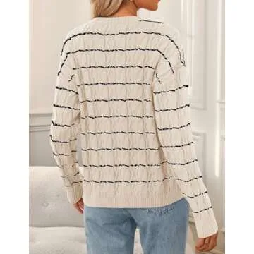 ZESICA Women's Long Sleeve Open Front Cardigan Sweater Fall Winter Striped Tie Front Loose Chunky Knit Coats,Apricot,Small