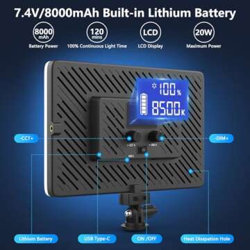 2 Packs LED Video Light with 63" Tripod Stand, QEUOOIY 20W Bi-Color Photography Lighting Kit, Dimmab...