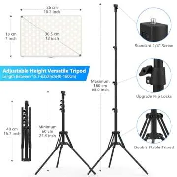 2 Packs LED Video Light with 63" Tripod Stand, QEUOOIY 20W Bi-Color Photography Lighting Kit, Dimmable 2500-8500K Studio Conference Light, Built-in 8000mAh Battery for YouTube/TikTok/Vlog/Streaming