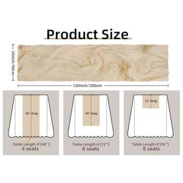 FEXIA Beige Cheesecloth Table Runner 35x120 Inches Ivory Gauze Rustic Boho Spring Easter Table Runne...