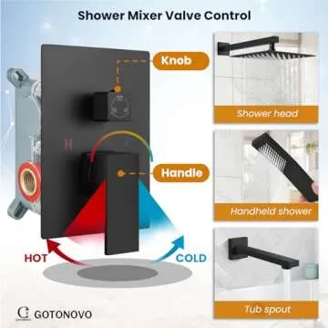 gotonovo Shower System Set with Tub Spout 3 Function Wall Mounted Shower Faucet Combo Rainfall Shower Head and Handheld Spray Rough-in Valve Shower Trim Kit 12 Inch Matte Black