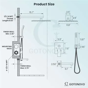 gotonovo Shower System Set with Tub Spout 3 Function Wall Mounted Shower Faucet Combo Rainfall Shower Head and Handheld Spray Rough-in Valve Shower Trim Kit 12 Inch Matte Black