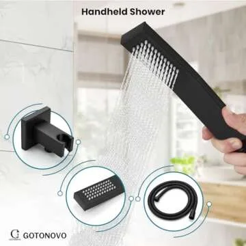 gotonovo Shower System Set with Tub Spout 3 Function Wall Mounted Shower Faucet Combo Rainfall Shower Head and Handheld Spray Rough-in Valve Shower Trim Kit 12 Inch Matte Black