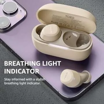TOZO A1 2024 New Upgraded Wireless Earbuds, Bluetooth 5.3 in Ear Headphones Light Weight, Support APP EQ Setting, Stereo Sound Headset Longer Playback with Charging Case Waterproof, Khaki