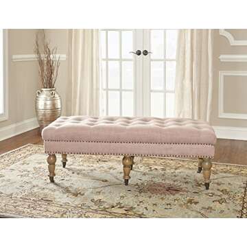 Linon Isabelle Pink Linen Bench for Stylish Comfort