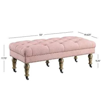 Linon Isabelle Pink Linen Bench for Stylish Comfort