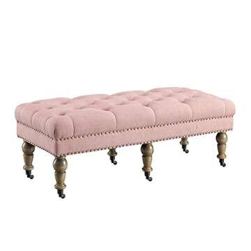 Linon Isabelle Pink Linen Bench for Stylish Comfort