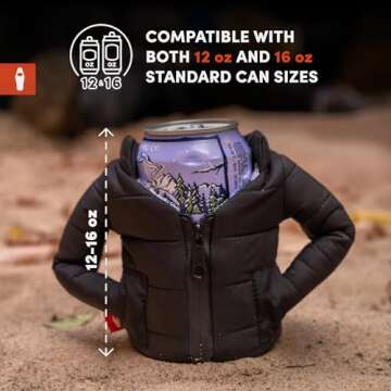 Puffin - The Puffy Jacket - Insulated 12 oz Can Cooler I Beer Bottle & Soda Can Insulator, Keep Drinks and Beverages Cold - Black