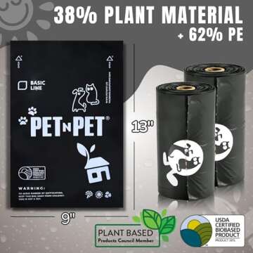 Pet N Pet 1080 Counts Black Poop Bags for Dogs, 38% Plant Based & 62% PE Extra Thick Dog Poop Bags R...