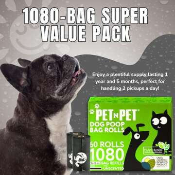 Pet N Pet 1080 Counts Black Poop Bags for Dogs, 38% Plant Based & 62% PE Extra Thick Dog Poop Bags Rolls, 9" x 13" Unscented Dog Bags for Poop, Doggie Poop Bags, Cat Poop Bags, Pet Waste Bags