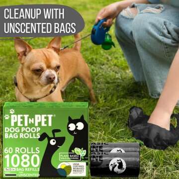 Pet N Pet 1080 Counts Black Poop Bags for Dogs, 38% Plant Based & 62% PE Extra Thick Dog Poop Bags Rolls, 9" x 13" Unscented Dog Bags for Poop, Doggie Poop Bags, Cat Poop Bags, Pet Waste Bags