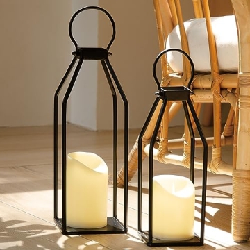 Modern Farmhouse LED Lanterns with Timer Set of 2