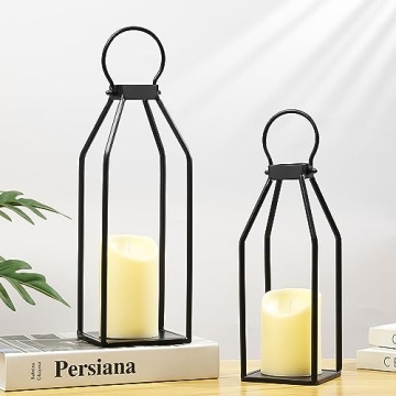 Modern Farmhouse LED Lanterns with Timer Set of 2