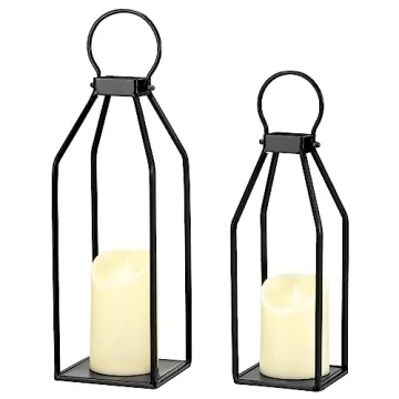 Modern Farmhouse LED Lanterns with Timer Set of 2