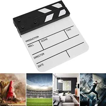 Clap Board, Mini Acrylic Director Scene Clapperboard Classic Movie Film Clap Board with a Pen,for Shoot Props/Advertisement/Home Decoration/Cosplay/Background(Black and White whiteboard PAV1BWE3S)