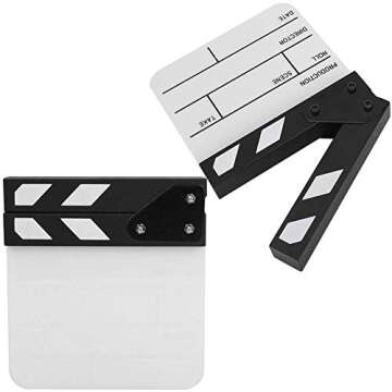 Clap Board, Mini Acrylic Director Scene Clapperboard Classic Movie Film Clap Board with a Pen,for Shoot Props/Advertisement/Home Decoration/Cosplay/Background(Black and White whiteboard PAV1BWE3S)