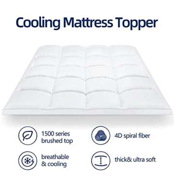 Mattress Topper King for Back Pain, Extra Thick Mattress Pad Cover, Plush Pillow Top, Deep Elastic Pocket, White