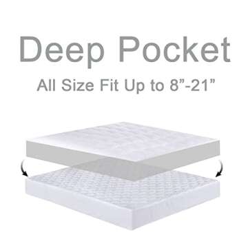 Mattress Topper King for Back Pain, Extra Thick Mattress Pad Cover, Plush Pillow Top, Deep Elastic Pocket, White