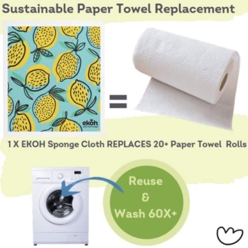 EKOH Eco-Friendly Kitchen Cleaning Cloths | Swedish Dishcloths 2 Pack Lemons & Papaya Prints | Eco Sponge Cloths for Cleaning Kitchen | Zero Waste Dish Cloth | Plastic Free Reusable Surface Wipes