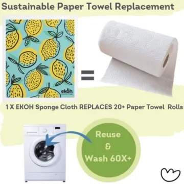 EKOH Eco-Friendly Kitchen Cleaning Cloths | Swedish Dishcloths 2 Pack Lemons & Papaya Prints | Eco Sponge Cloths for Cleaning Kitchen | Zero Waste Dish Cloth | Plastic Free Reusable Surface Wipes