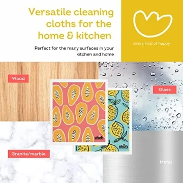 EKOH Eco-Friendly Kitchen Cleaning Cloths | Swedish Dishcloths 2 Pack Lemons & Papaya Prints | Eco Sponge Cloths for Cleaning Kitchen | Zero Waste Dish Cloth | Plastic Free Reusable Surface Wipes