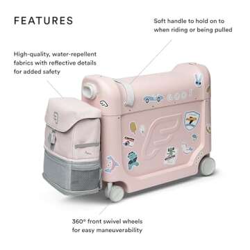 JetKids by Stokke Travel Bundle, Pink - Includes Kid’s Ride-On Suitcase & In-Flight Bed + Crew Bac...