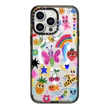 CASETiFY Impact Case for iPhone 15 Pro Max [4X Military Grade Drop Tested / 8.2ft Drop Protection/Compatible with Magsafe] - Cute Prints - Good Vibes - Clear Black