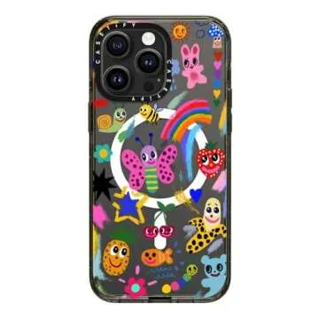 CASETiFY Impact Case for iPhone 15 Pro Max [4X Military Grade Drop Tested / 8.2ft Drop Protection/Compatible with Magsafe] - Cute Prints - Good Vibes - Clear Black