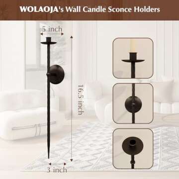 Candle Wall Sconce Set of 2, Large Twisted Wall Mount Metal Black Candle Holder Sconces Decor for Living Room Farmhouse Fireplace Wedding 23.5"